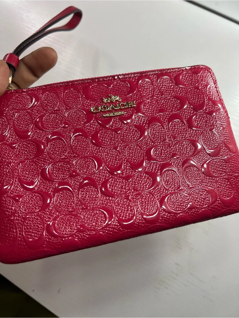 Coach HotPink Signature Patent Leather Wristlet